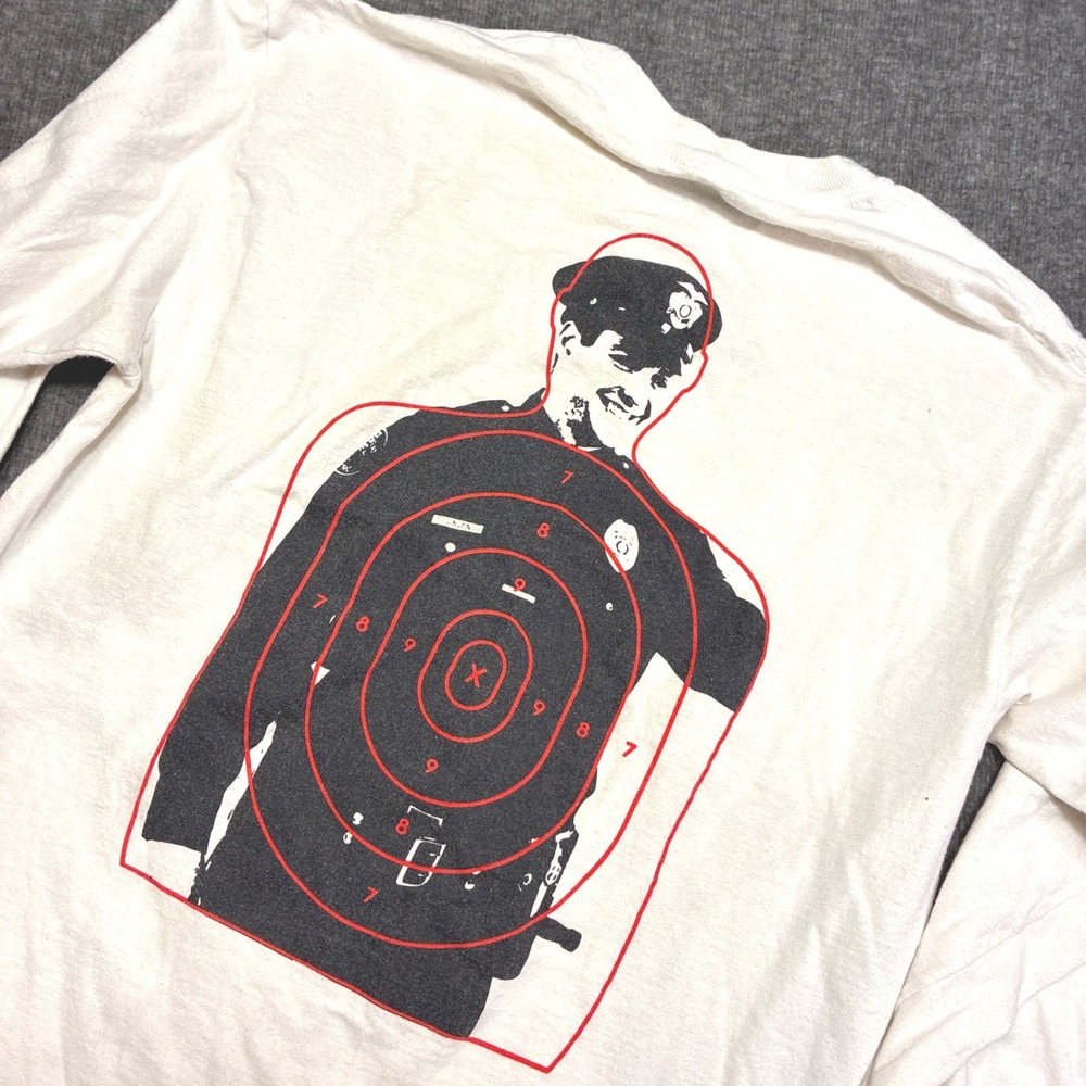 Superrradical T-Shirt Mens Medium White Long Sleeve Police‎ Target Distressed